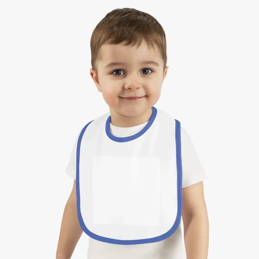 [68f760b9793b837c1202f4b2] Baby Contrast Trim Jersey Bib - Personalized All-Over Printed Design
